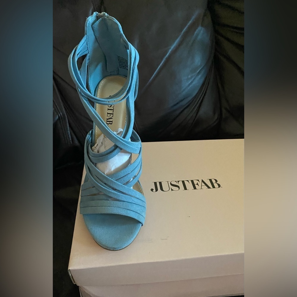 JUST FAB - NEW - Party Pleaser Strappy Heeled Sandal. Stone Blue. 5.5 - Picture 3 of 8